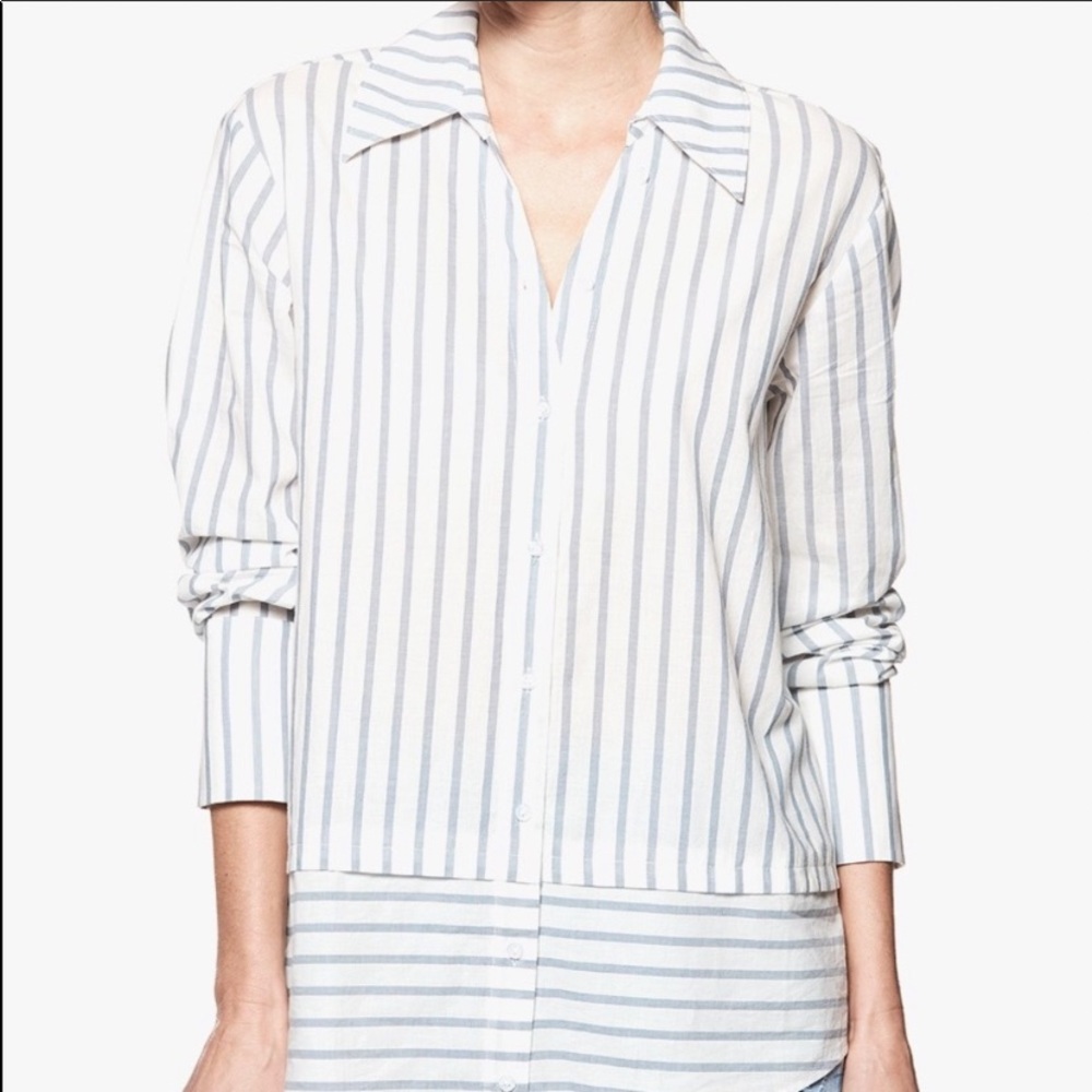 PAIGE White and Blue Striped Button Down Shirt - Picture 5 of 13
